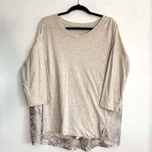 Soft Surroundings Womens 3/4 Sleeve Knit Tunic‎ Top Floral Embroidery On Back L